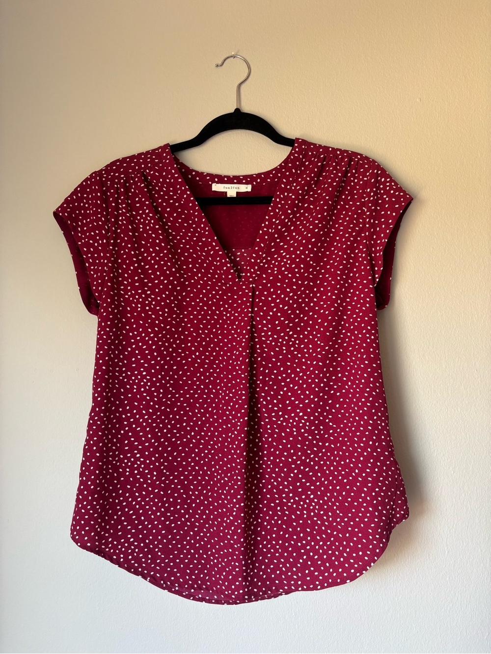Fun2Fun Dot V-Neck Cap Sleeve Blouse